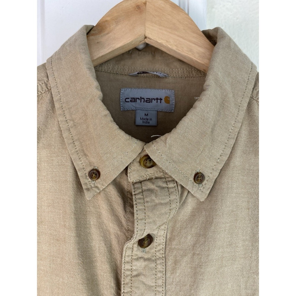 Carhartt Men's M Tan Relaxed Fit Short Sleeve Button Up Casual Workwear Shirt - Picture 5 of 10